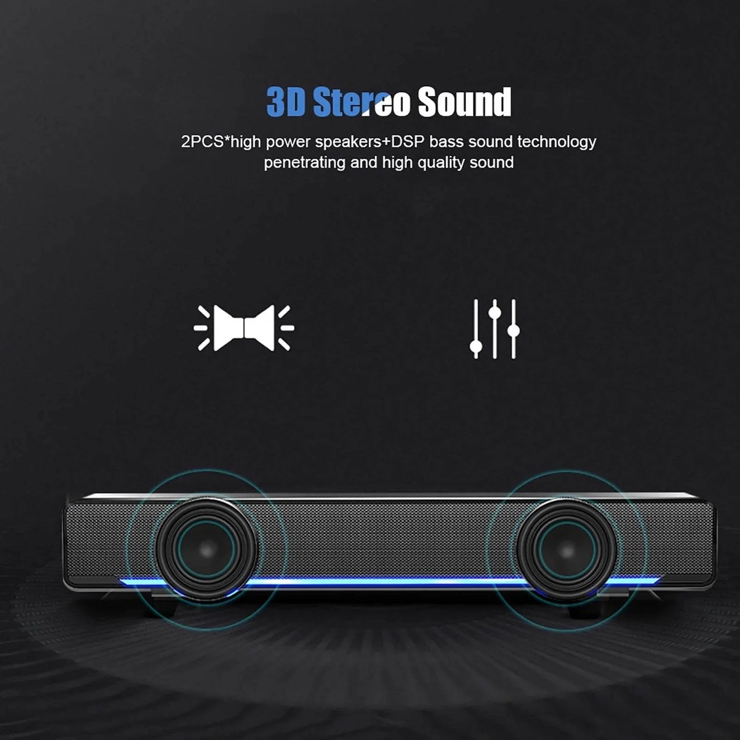 Portable USB Wired Stereo Soundbar - Qiilu