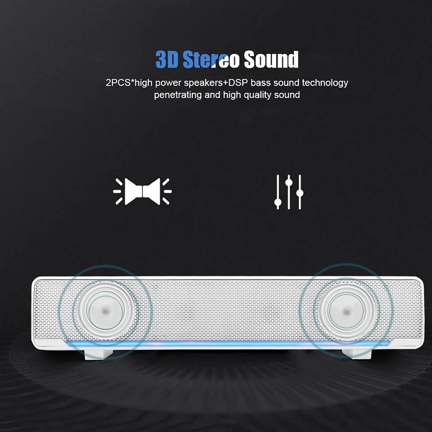 Portable USB Wired Stereo Soundbar - Qiilu