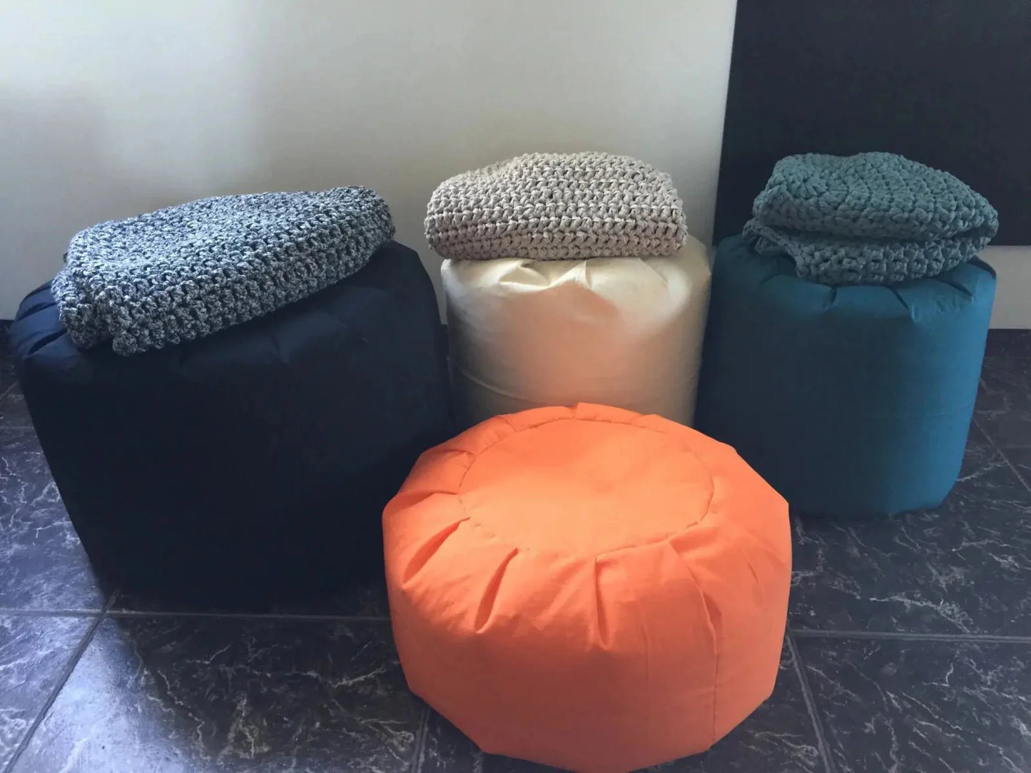 Round Knitted Pouffe Ottoman - Chartreuse