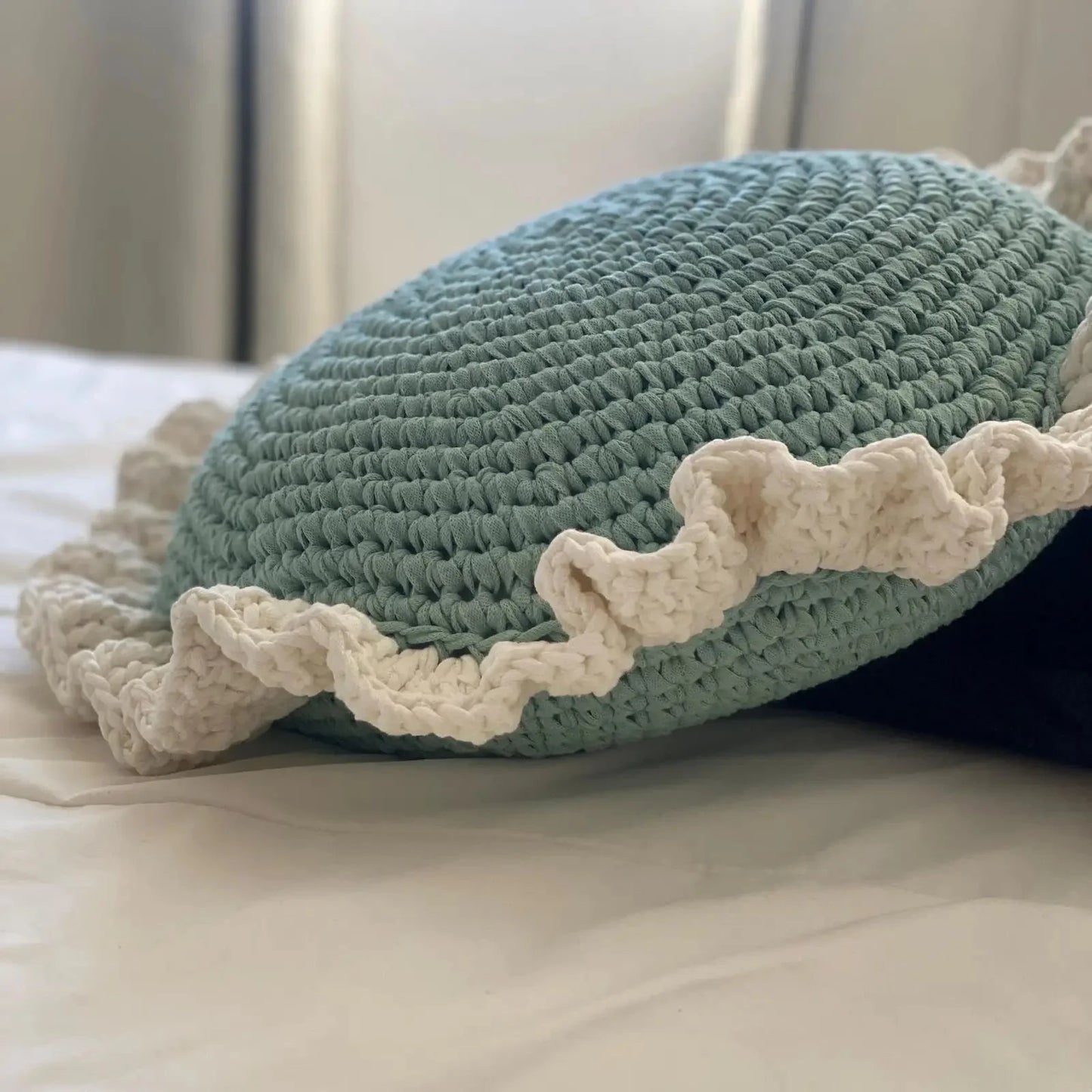 Round Ruffled Crochet Pillow - More Colors Available