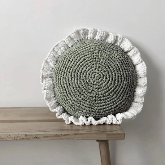Round Ruffled Crochet Pillow - More Colors Available