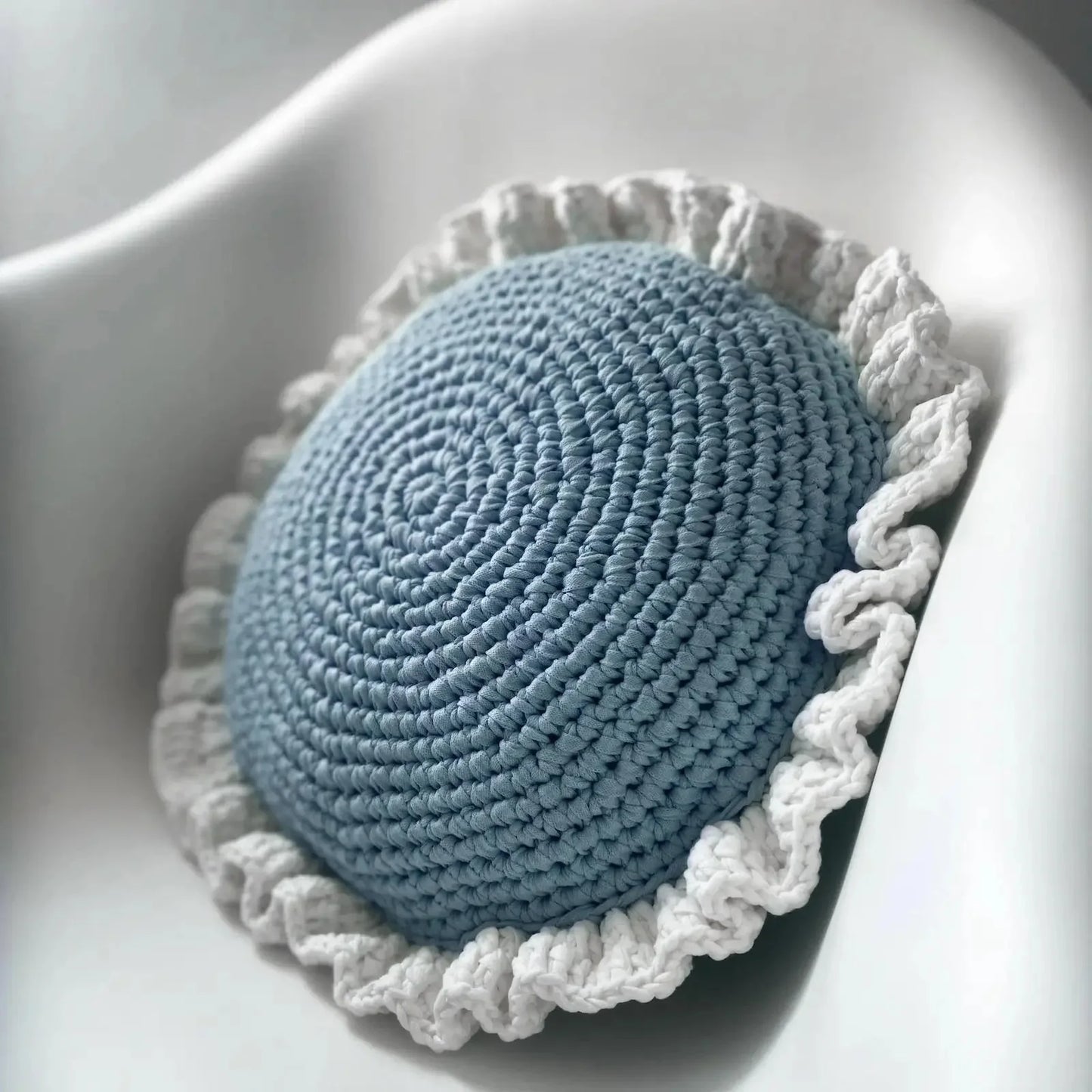 Round Ruffled Crochet Pillow - More Colors Available