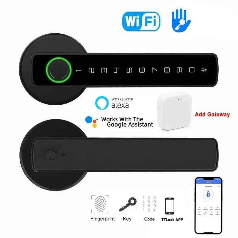 Single-lever smart fingerprint door lock with TTLOCK