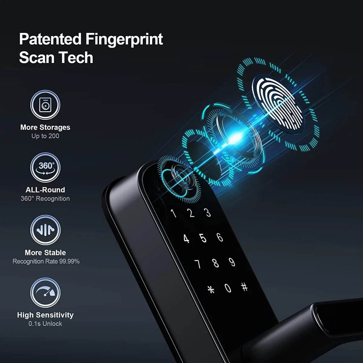 Smart Fingerprint Door Lock - App Remote Control