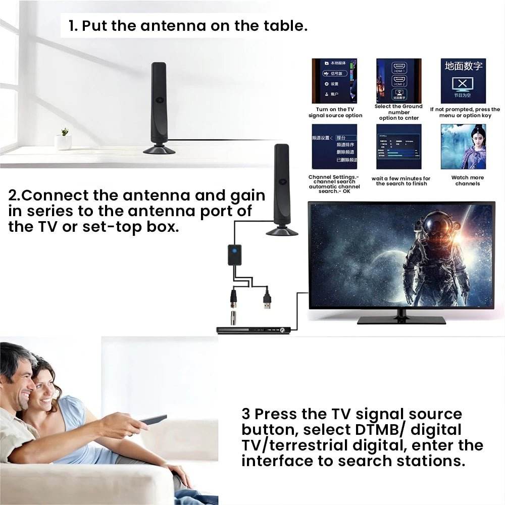 High Gain TV Antenna Signal Booster with Suction Cup