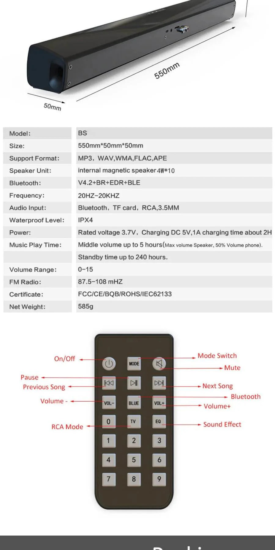 Bluetooth Sound Bar for Home Theater | 3 Channel Speakers