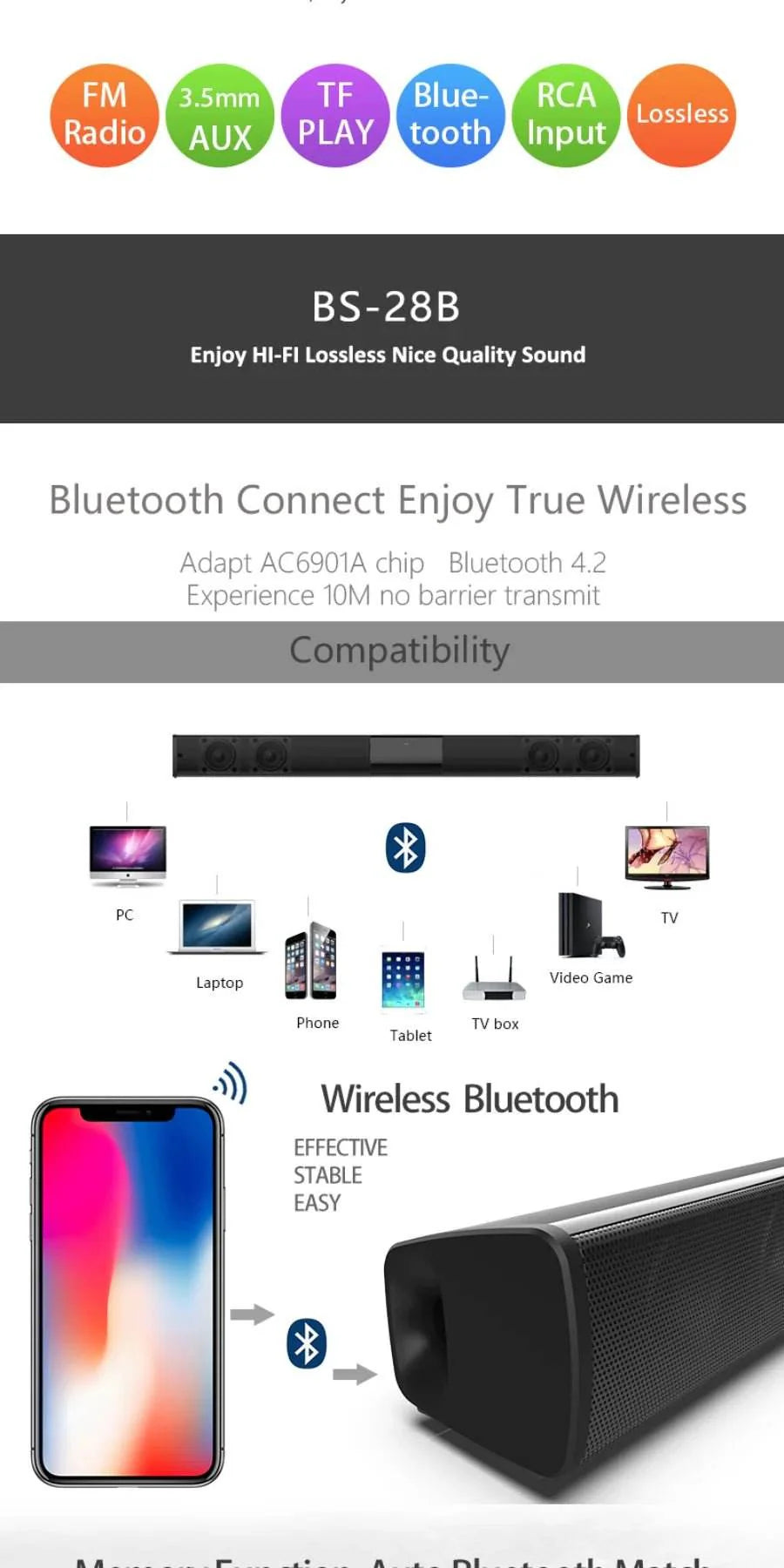 Bluetooth Sound Bar for Home Theater | 3 Channel Speakers