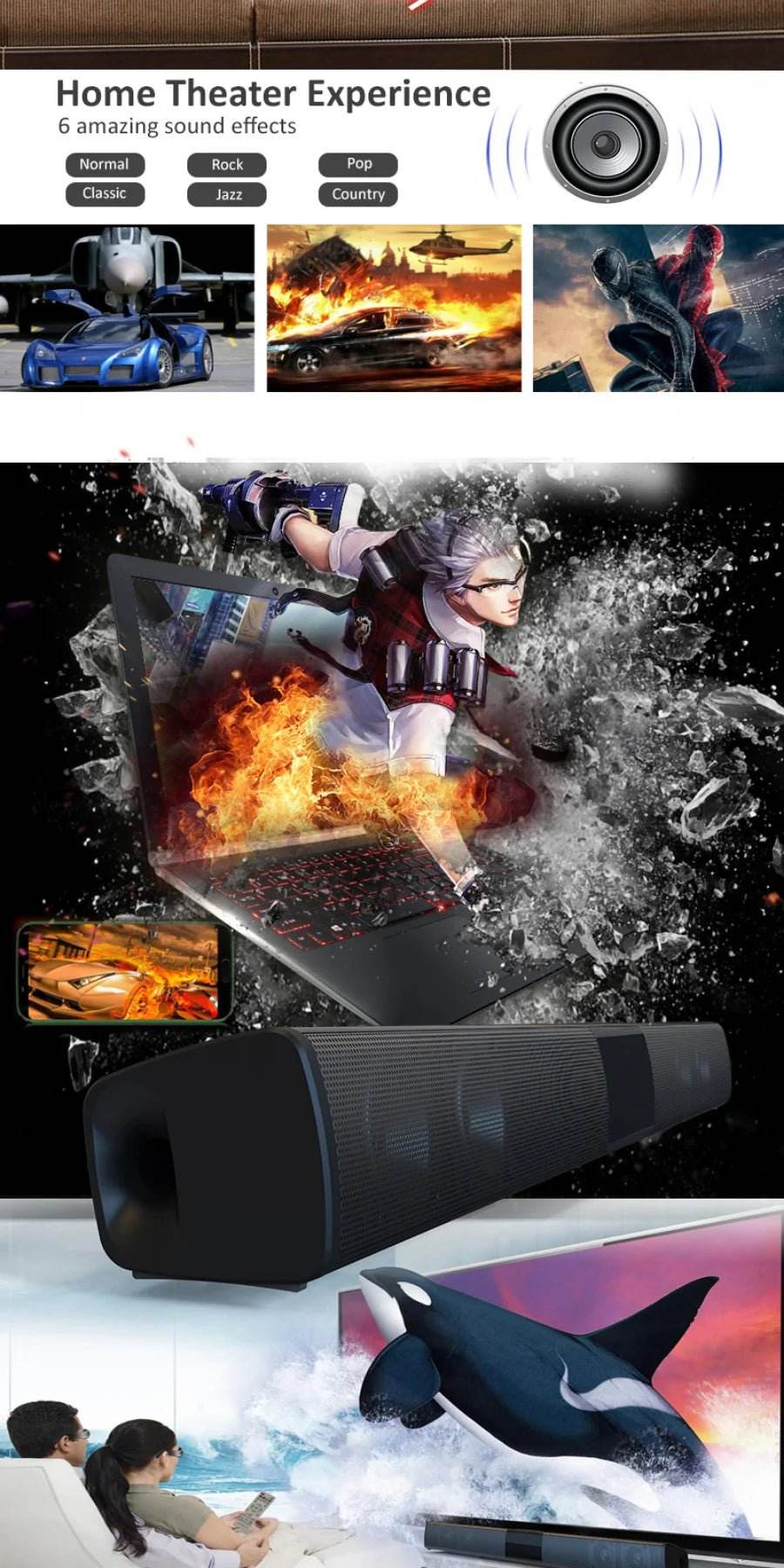 Bluetooth Sound Bar for Home Theater | 3 Channel Speakers
