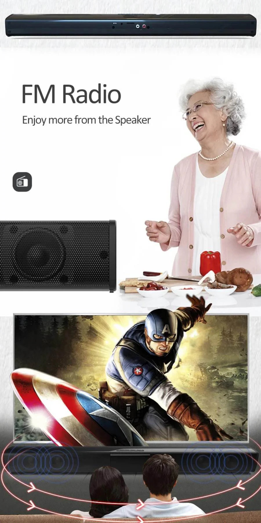 Bluetooth Sound Bar for Home Theater | 3 Channel Speakers