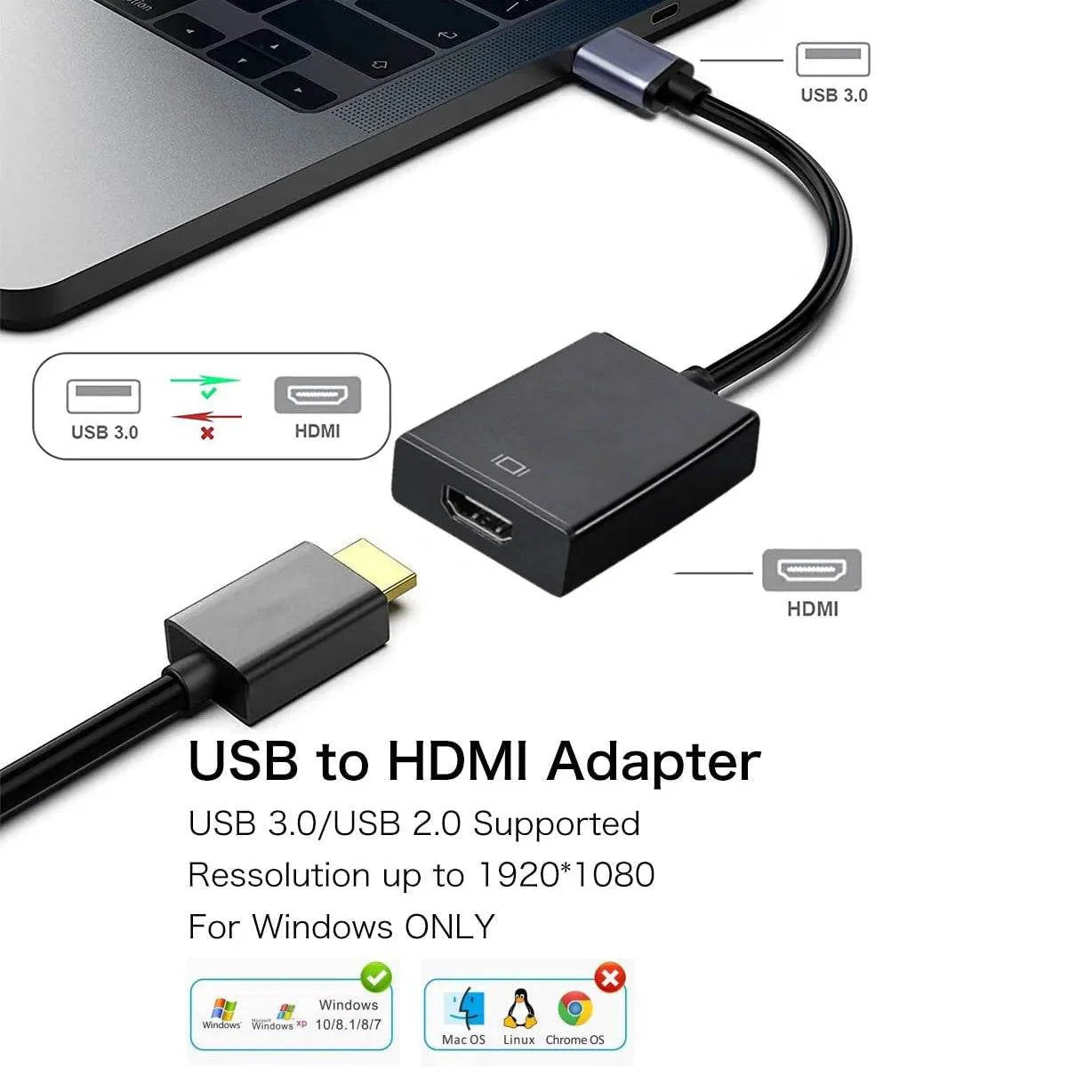 USB 3.0 to HDMI Adapter - 1080P Converter Cable