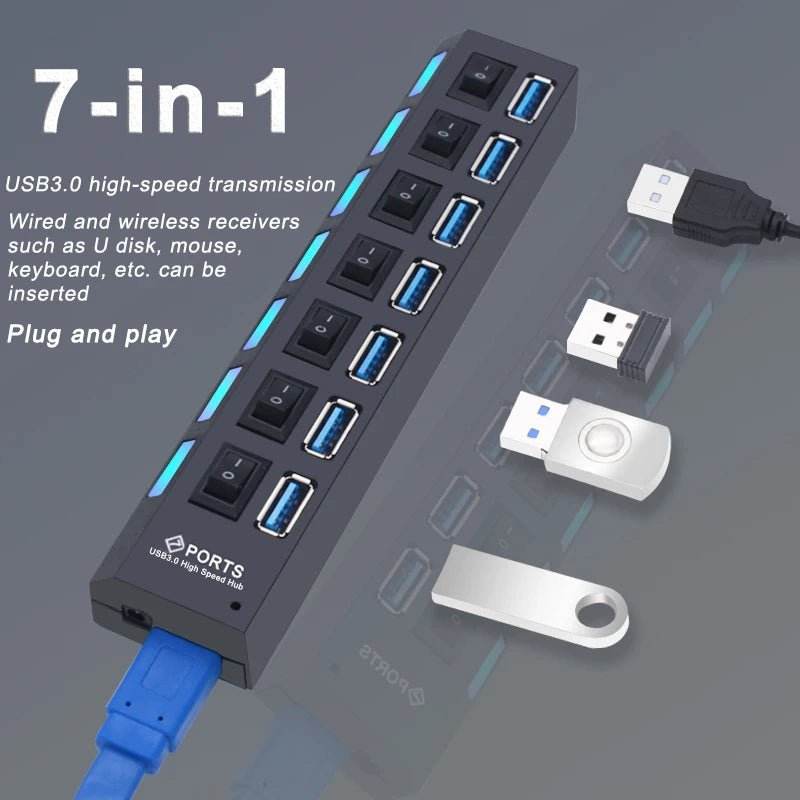 USB 3.0 Hub - 4/7 Port Multi USB Splitter