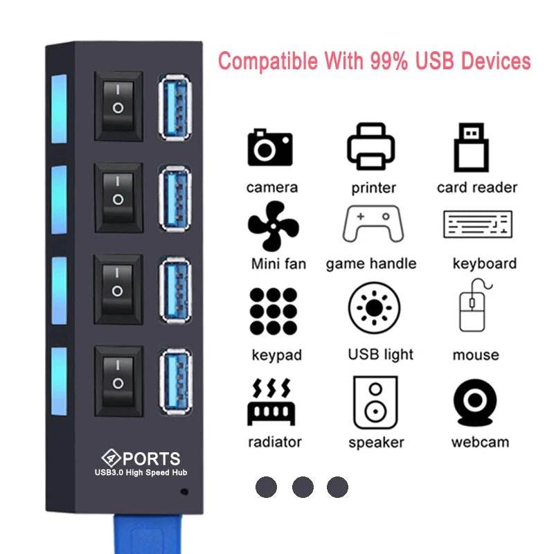 USB 3.0 Hub - 4/7 Port Multi USB Splitter
