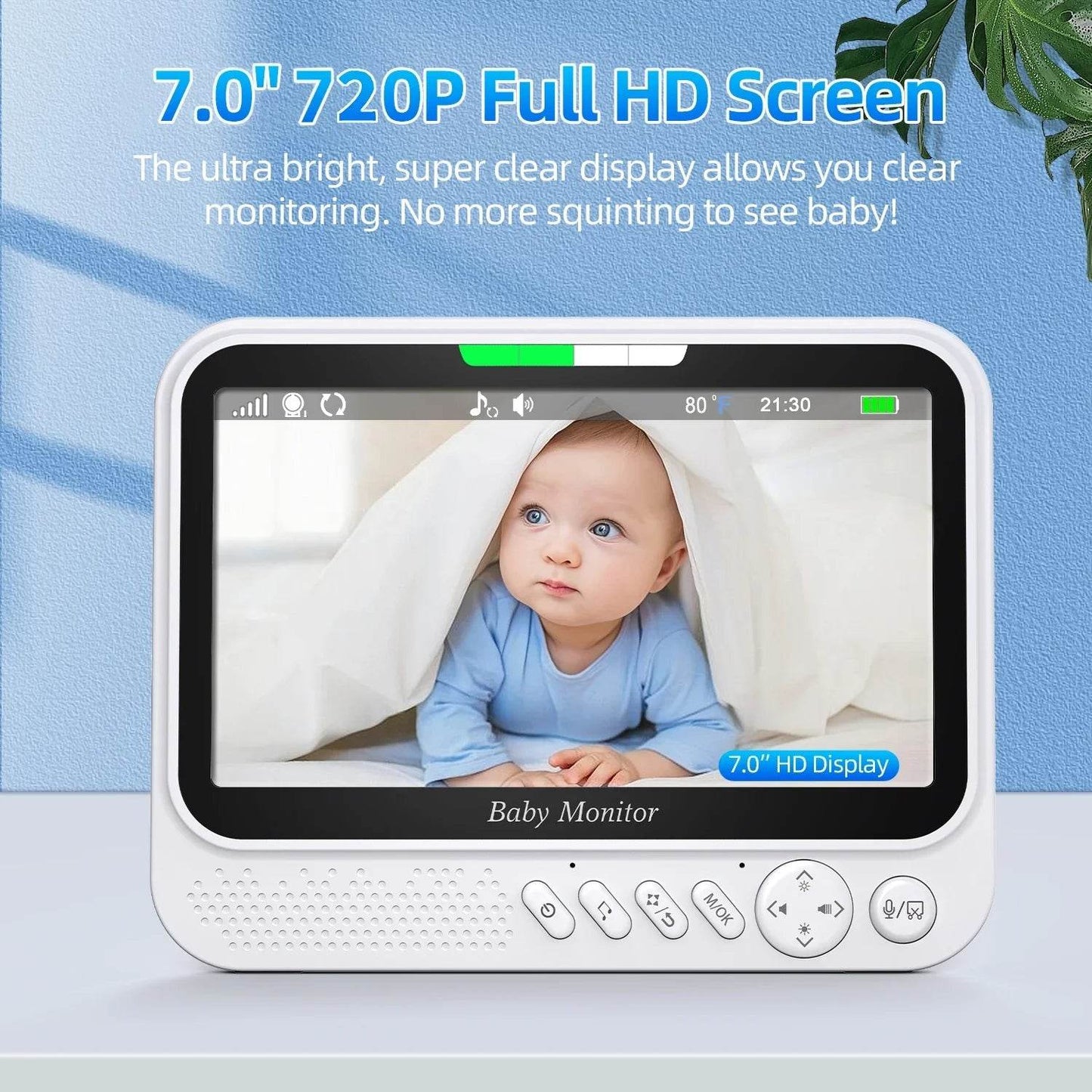 7" Video Baby Monitor with Pan-Tilt-Zoom & Night Vision