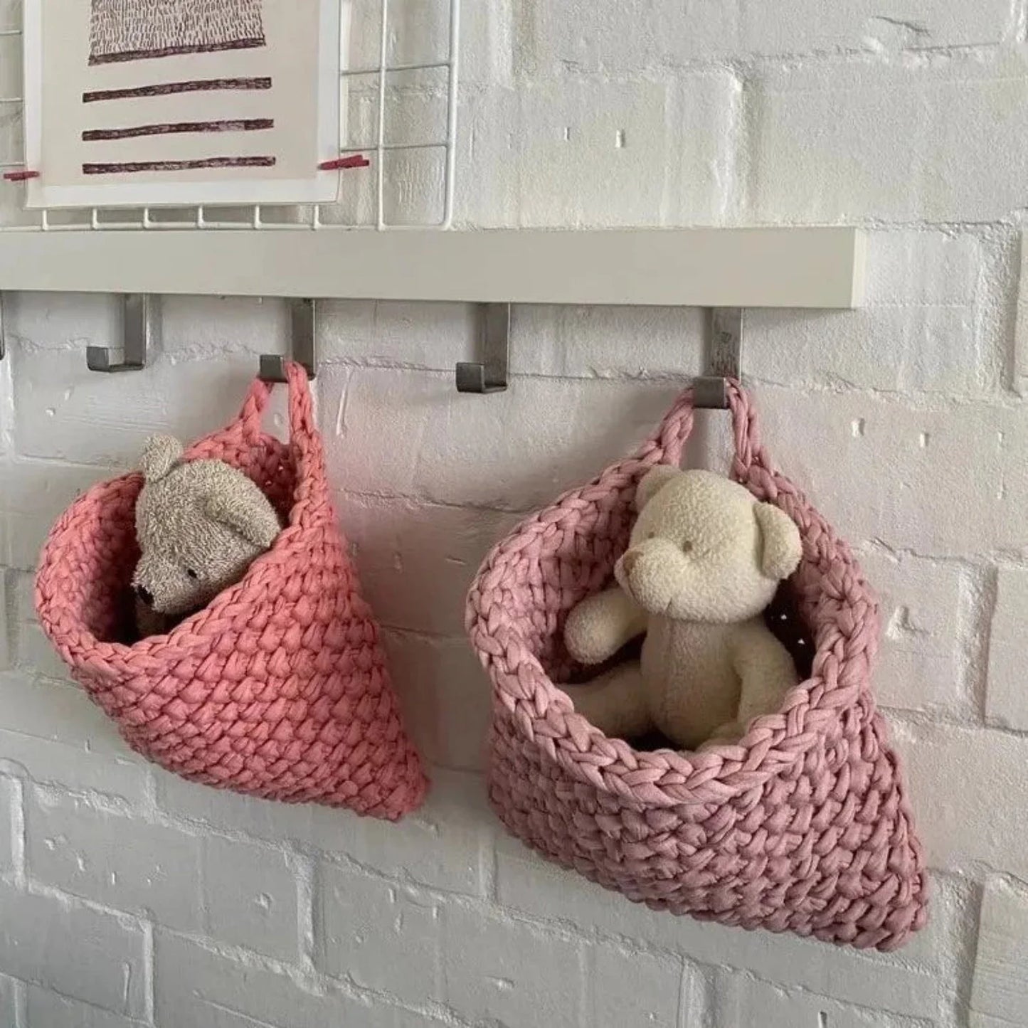 Wall Hanging Baskets | Pastel Pink Knitted Pocket